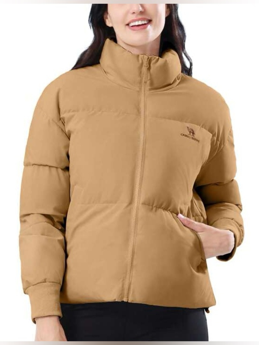 CAMEL Womens Winter Outerwear Puffer jacket light brown NEW size L boxy gorpcore